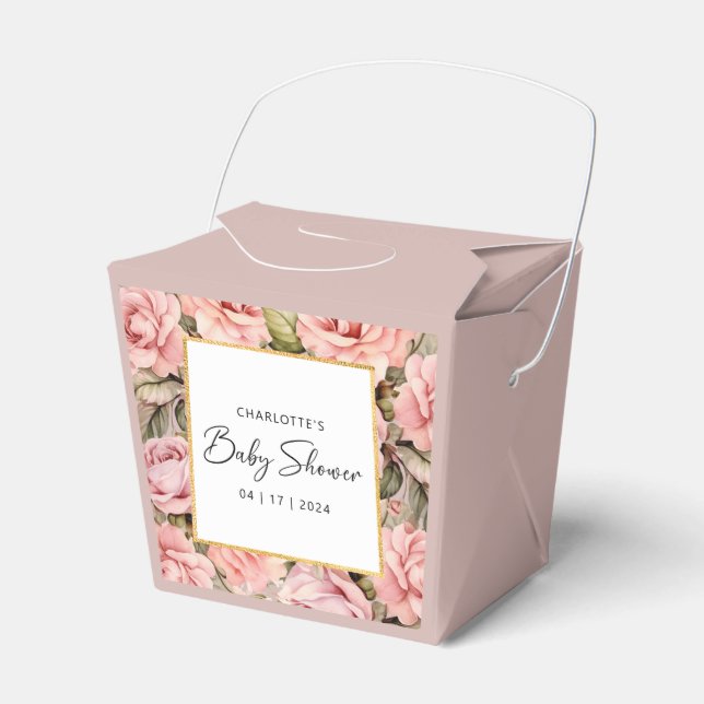 Blush Rose Floral Baby Shower Favour Box (Front Side)