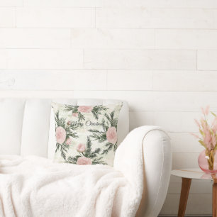 Blush Rose Floral Christmas Cushion