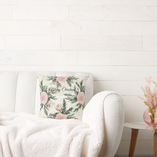 Blush Rose Floral Christmas Cushion (Couch)