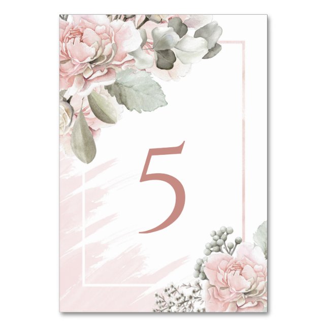 Blush rose floral dusty rose wedding boho chic table number (Front)
