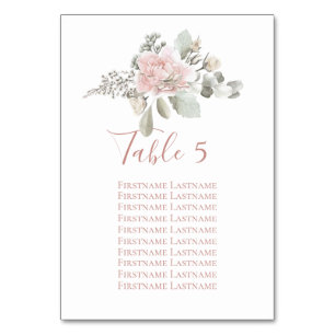 Blush rose floral dusty rose wedding seating chart table number