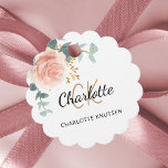 Blush rose floral eucalyptus thanks birthday favour tags<br><div class="desc">A chic white background. Decorated with a rose gold and blush pink floral, flower (rose)and green watercolored eucalyptus leaves, sprigs, greenery and a faux gold sprig. Personalise and add your first name, monogram letters and full name. Black and golden letters. Back: your thank you note and name. The name is...</div>