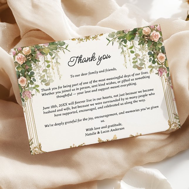 Blush Rose Floral & Greenery Thank you Card (Creator Uploaded)