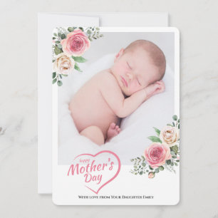 Blush Rose Floral Happy Mother's Day 1 Photo Holiday Card