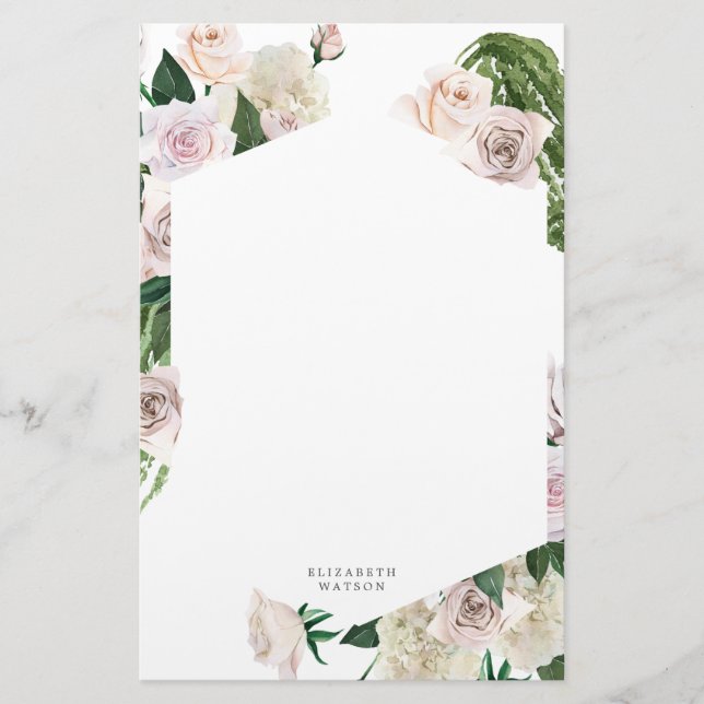 blush rose floral Monogram Stationery (Front)
