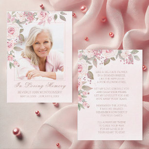 Blush Rose Floral Photo Funeral Memorial Card