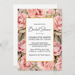 Blush Rose Floral Watercolor Bridal Shower Invitation