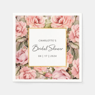 Blush Rose Floral Watercolor Bridal Shower Napkin