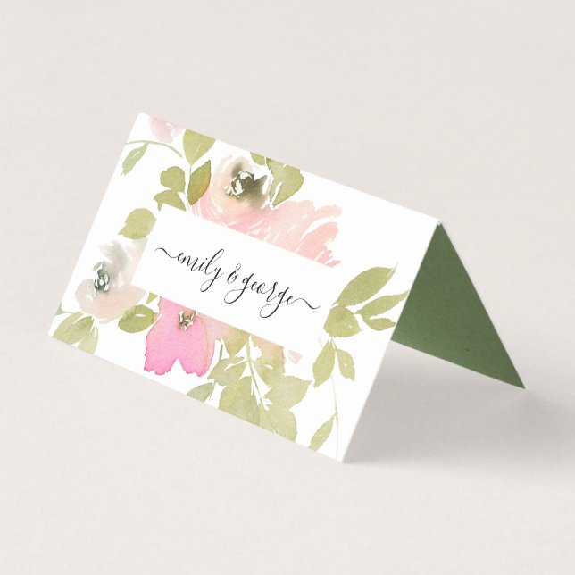 BLUSH ROSE FLORAL WATERCOLOR WEDDING PLACE CARDS (Back)