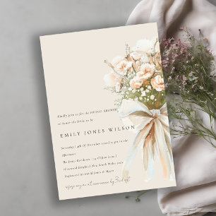 Blush Rose Floral Wedding Bouquet Bridal Shower Invitation