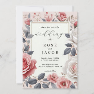 Blush Rose Floral Wedding Invitation
