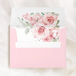 Blush Rose Floral Wedding Liner Addressed Envelope