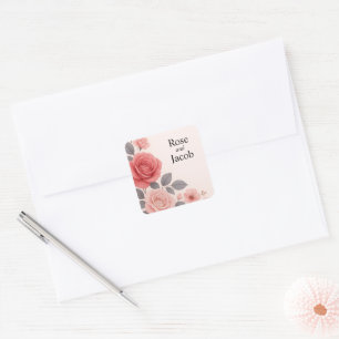 Blush Rose Floral Wedding Square Sticker