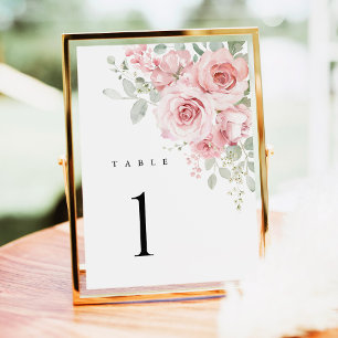 Blush Rose Floral Wedding Table Numbers