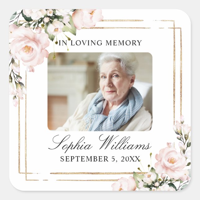 Blush Rose Flowers Memorial Funeral Square Sticker (Front)