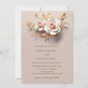 Blush Rose Gold 3D Flowers Invitation