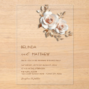 Blush Rose Gold 3D Flowers Simple Acrylic Invitations