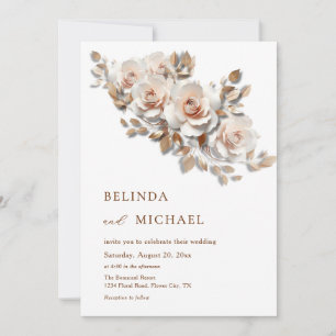 Blush Rose Gold 3D Flowers Simple Invitation
