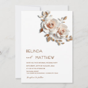 Blush  Rose Gold 3D Flowers Simple Invitation
