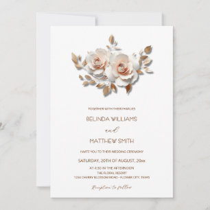 Blush  Rose Gold 3D Flowers Simple Invitation