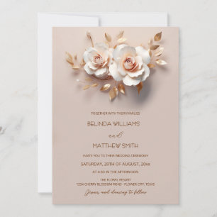 Blush Rose Gold 3D Flowers Simple Invitation