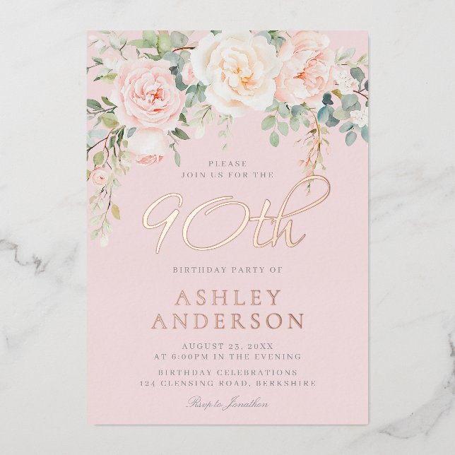 Blush & Rose Gold 90th Birthday Celebration (Front)