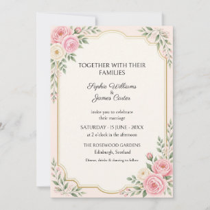 Blush Rose Gold Botanical Wedding Invitation