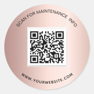 Blush rose gold business qr code maintenance info classic round sticker