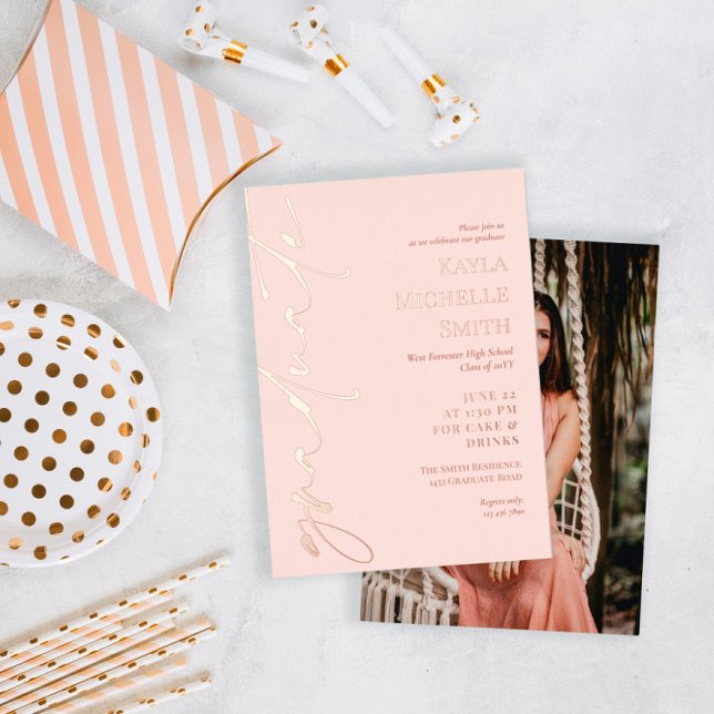 Blush Rose Gold Calligraphy Brass Graduation Party (Creator Uploaded)
