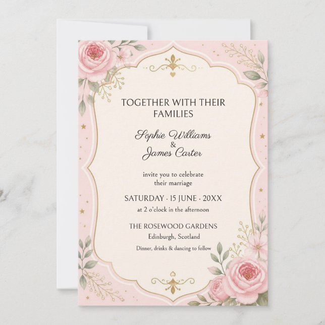 Blush Rose Gold Celestial Wedding Invitation (Front)