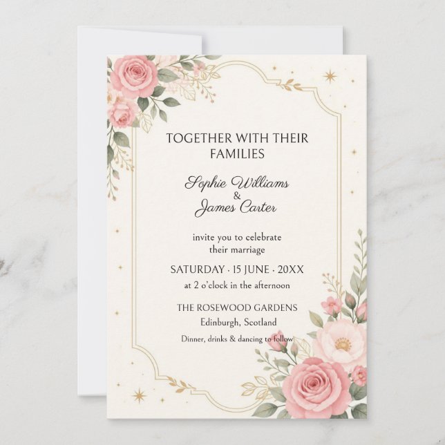 Blush Rose Gold Celestial Wedding Invitation (Front)
