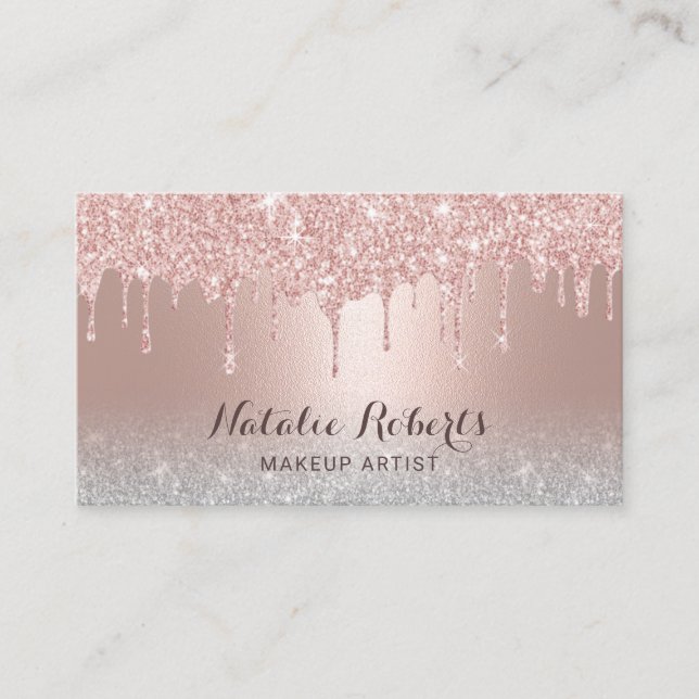 Blush Rose Gold Drips Makeup Artist Beauty Salon Business Card (Front)