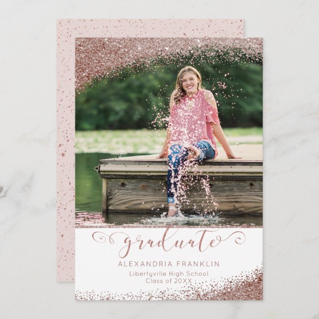 Blush & Rose Gold Elegant Script Graduate Invitation (Front/Back)
