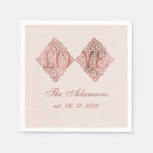 Blush Rose Gold Engraved LOVE Calligraphy Wedding Napkin