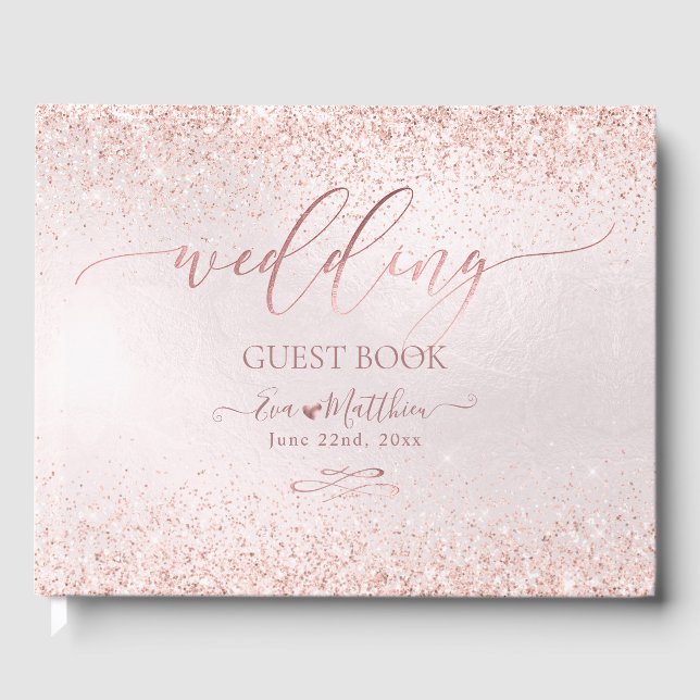 Blush Rose Gold faux Glitter Wedding Guestbook (Front)