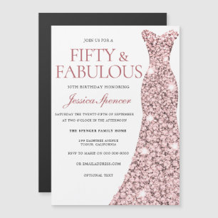 Blush & Rose Gold Fifty & Fabulous 50th Birthday Magnetic Invitation