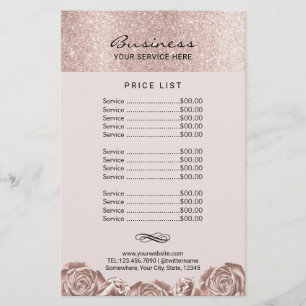 Blush Rose Gold Floral Beauty Salon Spa Price List Flyer