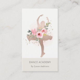 Blush Rose Gold Floral Dancer Dance Academy Logo Business Card