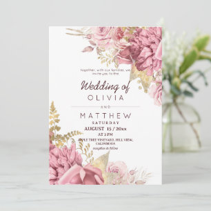  Blush Rose ⎮ Gold Floral Elegant Garden Wedding  Invitation