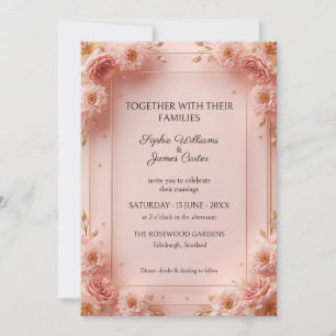 Blush Rose Gold Floral Frame Wedding Invitation