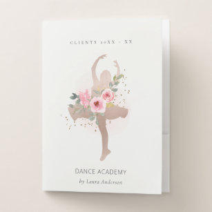 Blush Rose Gold Floral Girl Dancer Dance Academy Pocket Folder