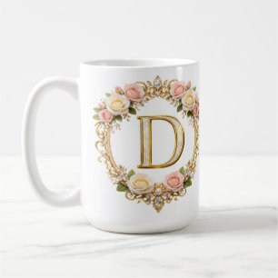 Blush Rose Gold Floral Monogram Letter D Wedding Coffee Mug