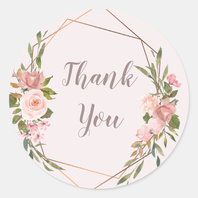 Blush & Rose Gold Floral Thank You Sticker (Front)
