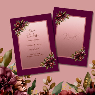 Blush Rose Gold Floral wedding Save the Date Invitation