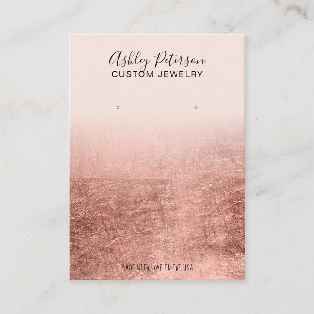 Blush rose gold foil jewelry earring display business card (Front)
