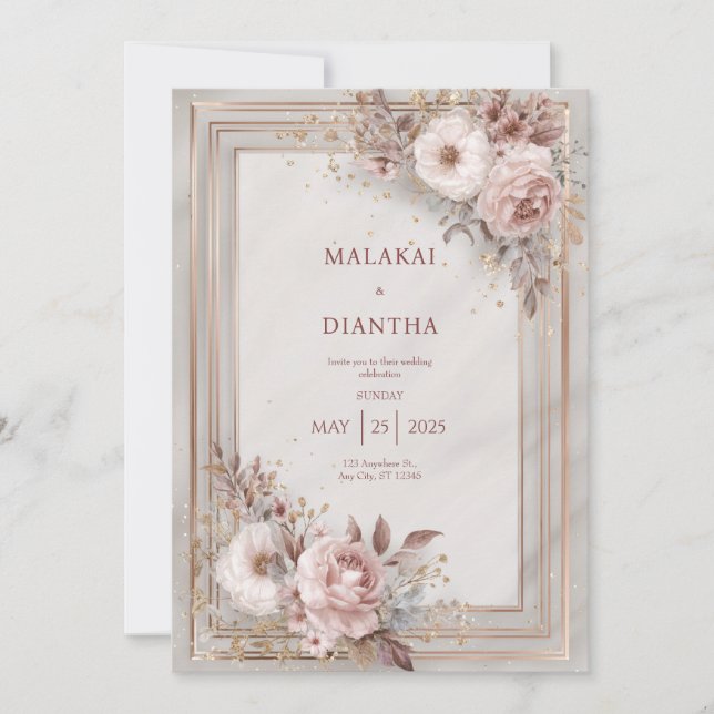 Blush Rose & Gold Frame Wedding Invitation (Front)