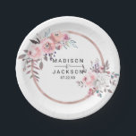 Blush & Rose Gold Framed Floral Wedding Monogram Paper Plate<br><div class="desc">Blush & Rose Gold Framed Floral Watercolor Wedding paper plates With trendy brush script font! ~ Check my shop to see the entire wedding suite for this design!</div>