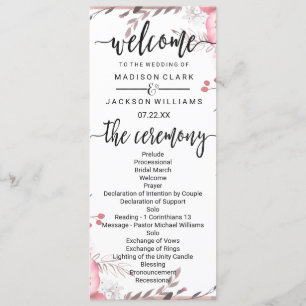 Blush & Rose Gold Framed Floral Wedding Program Programme