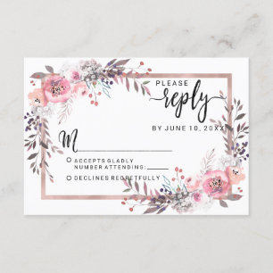 Blush & Rose Gold Framed Floral Wedding Reply RSVP Card
