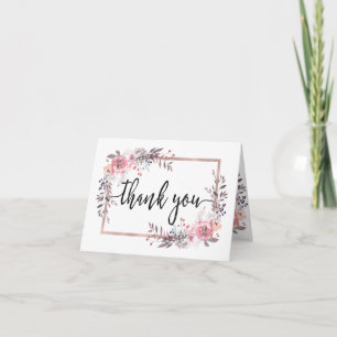 Blush & Rose Gold Framed Floral Wedding Thank You Card